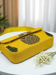 Sac à bandoulière rectangulaire jaune fait main ALI FASHION ART avec broderie perlée, lavable, pour usage quotidien - Product Image 2