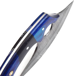 Cuchillo de Chef Ulu de Acero de Damasco con Hoja Afilada, Mango de Madera y Hueso, Acabado Cepillado, Funda de Cuero, Ambidiestro, para Corte Profesional - Product Image 4