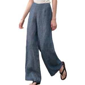 Women Linen Wide Leg Pants High <b>Elastic</b> Waist Loose Full Length Solid Color Minimalist Summer Breathable Woven Trousers - Product Image 1