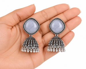 Wholesale Multicolor Stone Oxidized <b>Silver</b> Jhumki <b>Dangle</b> <b>Earrings</b> for Women Direct Factory - Product Image 5