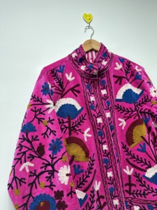 Bohemian <b>Velvet</b> Suzani Bomber Jacket Handmade Embroidery Vintage Floral Reversible Eco-Friendly 100% Cotton Winter Wholesale - Product Image 4