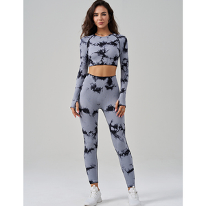 Wholesale Women's High Quality Custom Two-Piece <b>Tie</b>-<b>Dye</b> Gym Wear Fitness Yoga <b>Set</b> Wholesale Long-Sleeve for Gym - Product Image 1