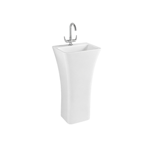 Lavabo de Pedestal Rectangular de Una Pieza, Montado en el Suelo, con Grifo Monomando, Diseño Contemporáneo, Cromado Brillante, con Desagüe - Product Image 1