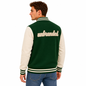 Unbranded Unisex Green Varsity <b>Jacket</b> Breathable 300g <b>Fleece</b> <b>Lined</b> Casual Winter Wear Regular Fit Stand Collar - Product Image 6