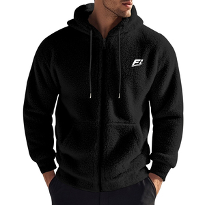 Sweat à capuche zippé intégral en polaire Sherpa moelleuse pour homme, coupe classique, chaud pour l'hiver, avec poche avant, vente en gros, écologique, fabriqué aux États-Unis - Product Image 3