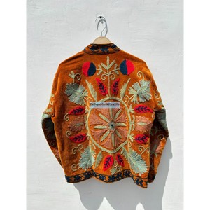 Veste en velours brodée Suzani pour femme, col mandarin, manches longues, motif floral, doublure en coton, manteau de printemps - Product Image 6