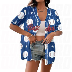 Chemise de baseball pour femme, maillot de baseball, chemise boutonnée à motif, haut à manches courtes pour le jour du match, vêtement de sport léger et décontracté, personnalisable - Product Image 1