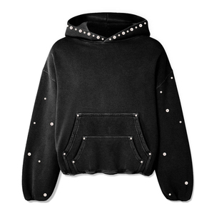 Sudadera con Capucha para Hombre de la Mejor Calidad, Corte Holgado, Lavado Ácido, con Impresión DTG de 400GSM y Detalles Completos de Pedrería, Sudaderas Personalizadas con Pedrería para Hombre - Product Image 5