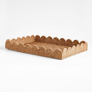 Christmas Gift Natural Woven Rattan <b>Tray</b> with Seashell Decor Round Serving <b>Tray</b> Handicrafts Tableware and Home Decor - Product Image 5