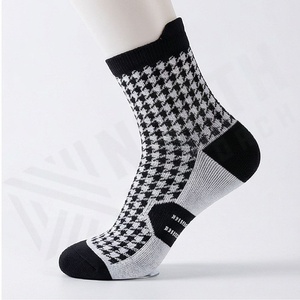 Ankle Socks Plaid Pattern Black White Breathable Knitted for Daily Casual Wear Adults Regular Style - Product Image 3