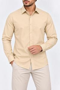 Chemise habillée unie à manches longues pour homme, col rabattu, 100 % coton popeline, infroissable, pour le printemps - Product Image 4