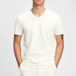 T-shirts décontractés pour femmes, col en V, en coton blanc, à manches courtes, tricotés, coupe classique, respirants, prix abordable, OEM - Product Image 1