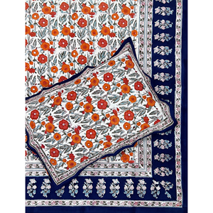 <b>Double</b> White Blue Jaal Hand Block Printed Cotton 200TC Geometric Flat <b>Bed</b> <b>Sheet</b> Breathable Home Hotel & Fancy Use - Product Image 1
