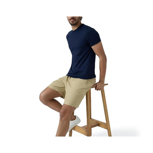 Camiseta de Algodón Teñido Liso Azul Marino para Hombre, Manga Corta, Cuello Redondo, Corte Regular, Color Sólido, Tejido Jersey Informal - Product Image 5