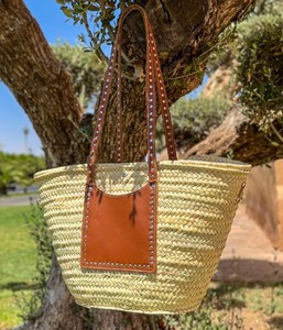 Bolso de paja marroquí tejido a mano con asas de cuero, bolso de playa para el verano - Product Image 1