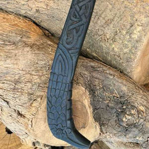 Viking Axe Industrial Grade Carbon Steel Blade Norse Culture Inspired Decorative <b>Tool</b> Wooden <b>Engraved</b> Head Collectible Display - Product Image 6