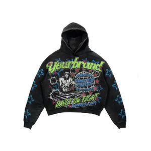 Sweat à capuche oversize en coton 100% French Terry 600 g/m² avec logo personnalisé, coupe courte et délavée à l'acide, style streetwear pour homme - Product Image 2