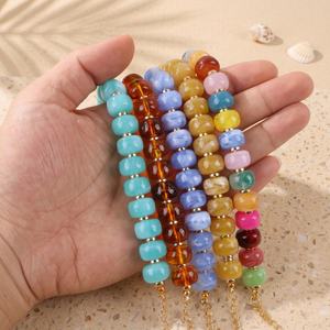 กำไลข้อมือเรซิ่นประดับลูกปัดทำมือ สีสันสดใส รูปทรงลูกคิด สามารถซ้อนกันได้ ปรับขนาดได้ เหมาะสำหรับผู้หญิง ขายส่ง - Product Image 3