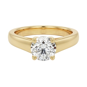 Anillo Clásico de Moissanita Chapado en Oro Amarillo de 14K, Corte Brillante Redondo, con Engaste de Diamantes, Joyería para Mujer - Product Image 1