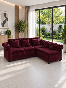 Sofá Contemporáneo Emerald Origin con Botones Color Granate, Respaldo Acolchado Ecológico, Brazos Enrollados, para Apartamento, Sala de Estar, Villa, Casa - Product Image 2