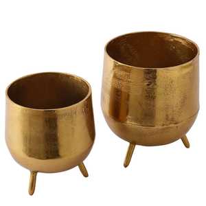 Aluminum trendy item Modern Gold Plated Flower Pot Set with Three Legs Indoor Plant Decor Minimalist Style for Desktop Use - Product Image 1
