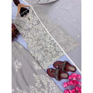 Ensemble haut en faux georgette lourd pour femmes, pantalon palazzo et dupatta pour un look de soirée - Product Image 4