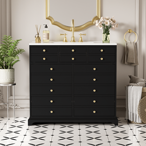 Mobile Bagno Freestanding da 36 Pollici con 2 Cassetti, Struttura in Legno Massello e Lavabo in Resina, Armadietto Contenitore Incluso - Product Image 3
