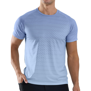 Camiseta de Punto de Manga Corta con Cuello Redondo para Hombre, Diseño Geométrico, Color Degradado, Secado Rápido, Corte Ajustado, Estilo Deportivo, Blanco Naranja, Gimnasio - Product Image 6
