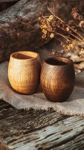 Tazas de Té de Madera Hechas a Mano, Forma Irregular, Diseño Wabi Sabi, con Asa, Acabado Natural, Juego de Vasos Rústicos - Product Image 2
