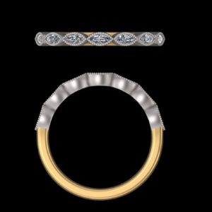 แหวนแต่งงานทรงมาร์คีส์ประดับเพชรแบบวินเทจสุดหรู ดีไซน์มิลเกรน สองสีทอง สามารถสวมซ้อนกันได้ แหวนครบรอบแต่งงานแบบฮาล์ฟอีเทอร์นิตี้ เครื่องประดับเจ้าสาว - Product Image 1