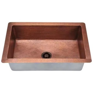 Évier de cuisine double cuve décalée en cuivre style ferme, avec design martelé et motifs en relief, en acier inoxydable, pour comptoir, style antique - Product Image 2
