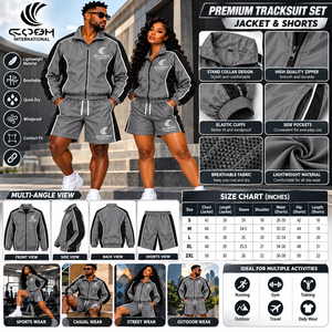 Unisex Tracksuit Set Gray Black Full Sleeve <b>Zipper</b> <b>Jacket</b> Shorts Quick Dry Sporty Spring Wear athletic outfit - Product Image 6