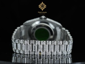 นาฬิกาเพชรสำหรับผู้หญิง Pahal Jewels ขนาด 40 มม. ตัวเรือนสแตนเลสทรงกลม ระบบอนาล็อก ควอตซ์ สายแฟชั่นหรูหรา พร้อมหน้าปัดแสดงวันที่ - Product Image 3