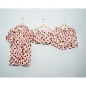 Pyjama sexy pour femmes en coton et dentelle à manches courtes, col en V, imprimé floral, respirant, lavable, coupe trapèze, avec cordon de serrage - Product Image 4