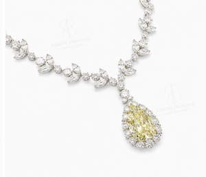 Elegant <b>necklace</b> in 18K white gold with fancy yellow pear diamond floral design surrounded by brilliant lab grown white diamonds - Product Image 5