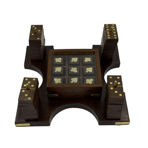 โดมิโนและชุดเกมติ๊กแท็กโททำมือจากไม้พะยูงอินเดีย  กระดานเกมไม้สไตล์โบราณ ชุดเกมหรูหรา ขายส่ง - Product Image 1