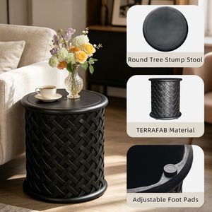 Table d'appoint Terrafab pour l'extérieur avec texture tressée en grille, tabouret de jardin décoratif et table d'appoint unique pour le salon - Product Image 5