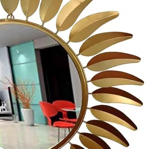 Espejo de Pared Redondo de Metal de Tendencia Industrial con Diseño de Rayos de Sol, Marco Decorativo Moderno con Acabado Dorado - Product Image 6