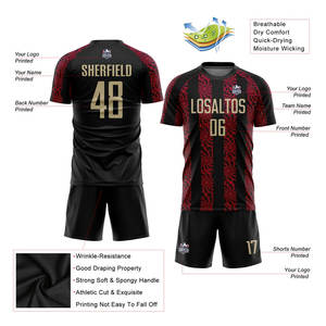 Uniforme de Fútbol Personalizado Sublimado en Negro, Dorado y Rojo Vegas, Jersey de Calidad Profesional, Equipación de Fútbol Transpirable - Product Image 6