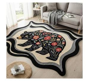 Tapis de sol décoratif antidérapant style nordique avec motif floral et animalier créatif pour salon et chambre - Product Image 3
