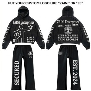 ชุดเซ็ตเสื้อฮู้ดและกางเกงวอร์มผ้าฟลีซคอตตอน 100% พรีเมียม ZAINI 350gsm สำหรับผู้ชาย สไตล์สตรีทแวร์ ใส่ได้ในฤดูหนาว สีดำชมพูล้วน ระบายอากาศได้ดี รับสกรีนโลโก้ - Product Image 1