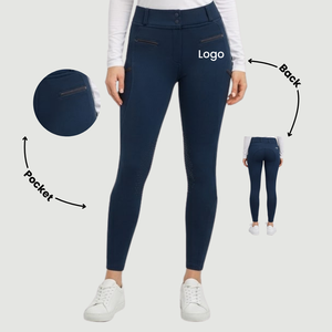 Culotte d'équitation de luxe marine avec empiècements aux genoux - Product Image 2