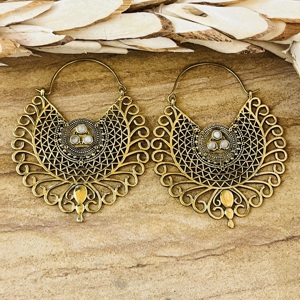 Pendientes Geométricos Boho de Último Diseño, Joyería Tribal de Aro de Latón, Acabado de Latón Antiguo, Mandala Étnico para Venta al por Mayor/OEM/ODM - Product Image 1