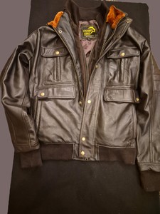 Custom Brown Leather Bomber <b>Jacket</b> Sherub Collar Zip Up <b>Racer</b> Style Outerwear for Winter - Product Image 2