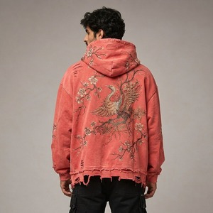 TRENDY <b>Mens</b> Distressed Embroidered Hoodie Oversized Vintage <b>Pullover</b> Sweatshirt for Trendy Streetwear and Outdoor Looks - Product Image 2