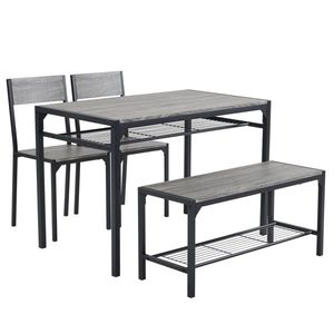 4-Piece <b>Kitchen</b> Dining <b>Table</b> Set <b>for</b> <b>Small</b> Spaces Home <b>Kitchen</b> Bar PU with <b>2</b> Chairs Bench <b>for</b> 4 People - Product Image 2