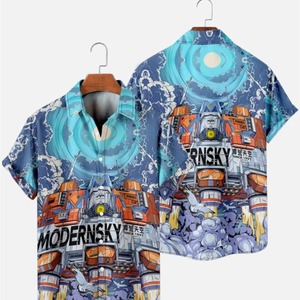 เสื้อฮาวายชาย คอวี แขนสั้น ผ้าถัก พิมพ์ลายดิจิทัล ติดกระดุม ทรงหลวม สไตล์ลำลองสำหรับฤดูร้อน ลายเซิร์ฟ ผ้าโพลีเอสเตอร์ 100% - Product Image 4