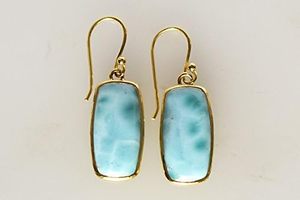 <b>Solid</b> 925 Sterling <b>Silver</b> Gold Plated Larimar Stone Fine Drop <b>Earrings</b> Bezel Setting Classic Women's Everyday Wear Fine Jewelry - Product Image 3