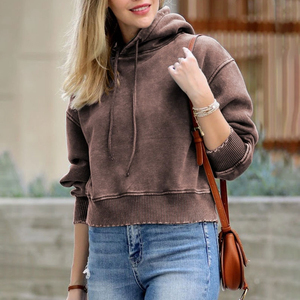 OEM Custom Winter Casual Printed Knitted Cotton Thick Zip up <b>Retro</b> Travel Drawstring Oversize Acid Wash Women's <b>Sweatshirts</b> - Product Image 5