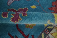 Tapis persan Oushak élégant bleu clair noué à la main, abstrait, en laine/soie, 1 pièce, adapté aux animaux domestiques, antidérapant, très durable, pour salon